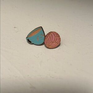Cute Teal Cafe Cup & Pink Concha Wooden Earrings Set